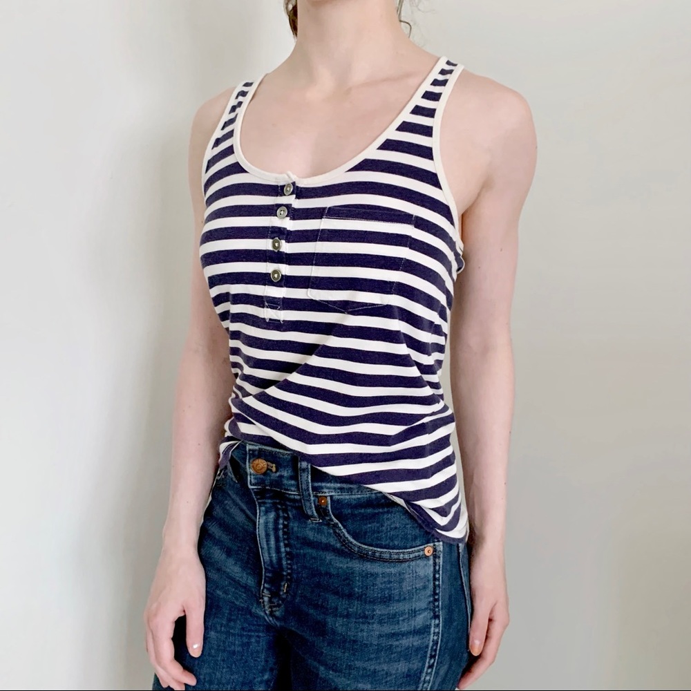 Forever 21 Navy White Striped Tank Racerback Buttons Y2K Nautical Sailor Summer
